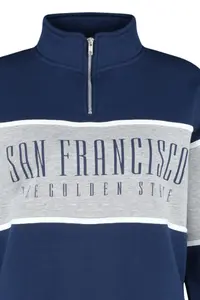 TRENDYOLMİLLA Navy Blue Basic Printed Thick Knitting Sweatshirt with Fleece Inside - Image 7