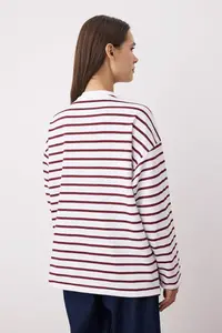 TRENDYOLMİLLA Ecru Striped Oversized/Wide Cut Crew Neck Thin Knitting Sweatshirt - Image 4