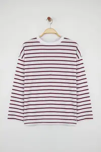 TRENDYOLMİLLA Ecru Striped Oversized/Wide Cut Crew Neck Thin Knitting Sweatshirt - Image 5