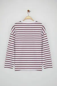TRENDYOLMİLLA Ecru Striped Oversized/Wide Cut Crew Neck Thin Knitting Sweatshirt - Image 6