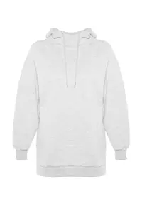 TRENDYOLMİLLA Gray Hooded Oversized Fleece Knitting Sweatshirt - Image 6