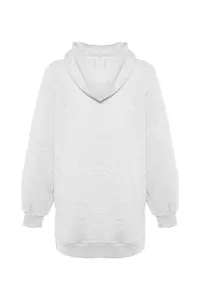 TRENDYOLMİLLA Gray Hooded Oversized Fleece Knitting Sweatshirt - Image 8
