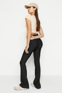 TRENDYOLMİLLA Black Ribbed flared leg Yoga Knitting Sports Leggings - Image 6