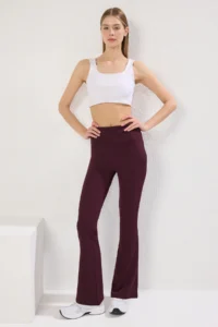TRENDYOLMİLLA Koyu Cherry Ribbed flared leg Yoga Knitting Sports Leggings - Image 2