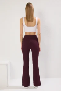 TRENDYOLMİLLA Koyu Cherry Ribbed flared leg Yoga Knitting Sports Leggings - Image 4
