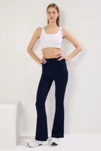TRENDYOLMİLLA Dark Navy Ribbed flared leg Yoga Knitting Sports Leggings - Image 2