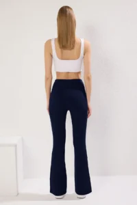 TRENDYOLMİLLA Dark Navy Ribbed flared leg Yoga Knitting Sports Leggings - Image 4