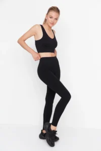 TRENDYOLMİLLA Black seamless/Seamless Shaping Full Size Knitting Sports Leggings - Image 2