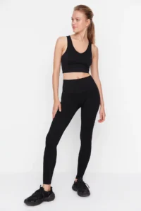 TRENDYOLMİLLA Black seamless/Seamless Shaping Full Size Knitting Sports Leggings - Image 3