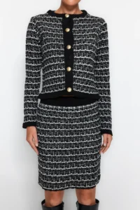 TRENDYOLMİLLA Black Knitting Detailed Soft textured Cardigan-Skirt Knitwear Top and Bottom Set - Image 4