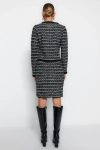 TRENDYOLMİLLA Black Knitting Detailed Soft textured Cardigan-Skirt Knitwear Top and Bottom Set - Image 5