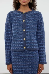 TRENDYOLMİLLA Indigo Knitting Detailed Soft textured Cardigan-Skirt Knitwear Top and Bottom Set - Image 3