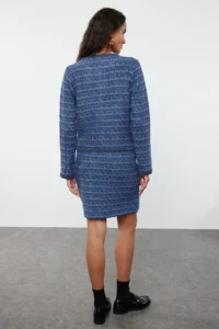 TRENDYOLMİLLA Indigo Knitting Detailed Soft textured Cardigan-Skirt Knitwear Top and Bottom Set - Image 5