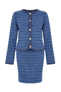 TRENDYOLMİLLA Indigo Knitting Detailed Soft textured Cardigan-Skirt Knitwear Top and Bottom Set - Image 6