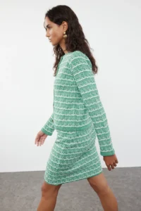 TRENDYOLMİLLA Mint Knitting Detailed Soft textured Cardigan-Skirt Knitwear Top and Bottom Set - Image 2