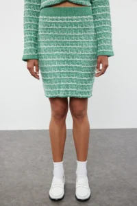 TRENDYOLMİLLA Mint Knitting Detailed Soft textured Cardigan-Skirt Knitwear Top and Bottom Set - Image 4