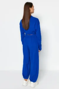 TRENDYOLMİLLA Saks Blue Super Crop Jogger Trousers Knitwear Top and Bottom Set - Image 5