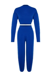 TRENDYOLMİLLA Saks Blue Super Crop Jogger Trousers Knitwear Top and Bottom Set - Image 6