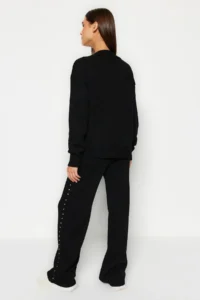 TRENDYOLMİLLA Black Wide Pattern Stone Detailed Knitwear Top and Bottom Set - Image 7