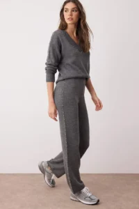 TRENDYOLMİLLA Anthracite Wide Pattern Stone Detailed Knitwear Top and Bottom Set
