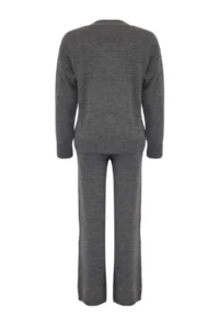TRENDYOLMİLLA Anthracite Wide Pattern Stone Detailed Knitwear Top and Bottom Set - Image 7