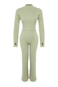 TRENDYOLMİLLA Mint Crop Ribbed Finger Detailed Knitwear Top and Bottom Set - Image 6