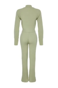 TRENDYOLMİLLA Mint Crop Ribbed Finger Detailed Knitwear Top and Bottom Set - Image 7