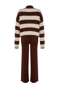 TRENDYOLMİLLA Brown Wide Pattern Striped Knitwear Top and Bottom Set - Image 8