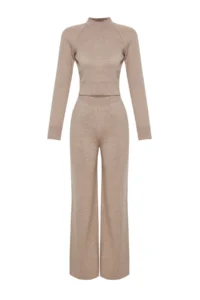 TRENDYOLMİLLA Mink Crop Basic Knitwear Top and Bottom Set - Image 6