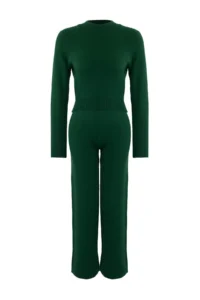 TRENDYOLMİLLA Emerald Green Crop Basic Knitwear Top and Bottom Set - Image 6