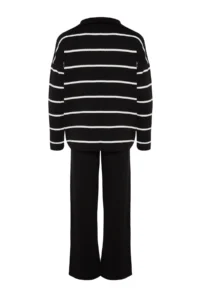 TRENDYOLMİLLA Black Wide Pattern Zippered Knitwear Top and Bottom Set - Image 8