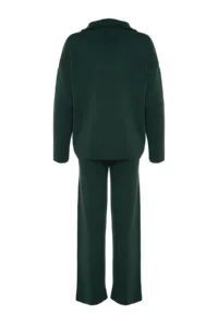 TRENDYOLMİLLA Emerald Green Wide Pattern Zippered Knitwear Top and Bottom Set - Image 8