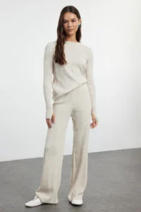 TRENDYOLMİLLA Stone Basic Finger Detailed Knitwear Top and Bottom Set