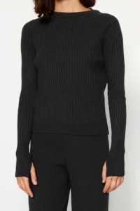 TRENDYOLMİLLA Anthracite Stone Basic Finger Detailed Knitwear Top and Bottom Set - Image 6
