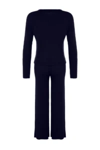 TRENDYOLMİLLA Navy Blue Basic Finger Detailed Knitwear Top and Bottom Set - Image 8