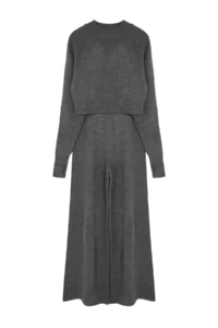 TRENDYOLMİLLA Anthracite Crop Finger Detailed Knitwear Top and Bottom Set - Image 6