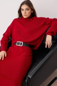 TRENDYOLMİLLA Dark Rejection Turtleneck Knitwear Etekli Top and Bottom Set