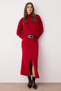 TRENDYOLMİLLA Dark Rejection Turtleneck Knitwear Etekli Top and Bottom Set - Image 2