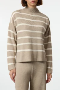 TRENDYOLMİLLA Beige Striped Knitwear Pantolonlu Top and Bottom Set - Image 3