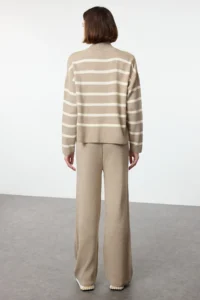 TRENDYOLMİLLA Beige Striped Knitwear Pantolonlu Top and Bottom Set - Image 5