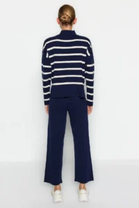 TRENDYOLMİLLA Navy Blue Striped Knitwear Pantolonlu Top and Bottom Set - Image 5