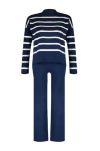 TRENDYOLMİLLA Navy Blue Striped Knitwear Pantolonlu Top and Bottom Set - Image 6