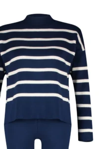 TRENDYOLMİLLA Navy Blue Striped Knitwear Pantolonlu Top and Bottom Set - Image 7