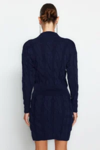 TRENDYOLMİLLA Navy Blue Crop Dog collar Etekli Knitwear Top and Bottom Set - Image 5