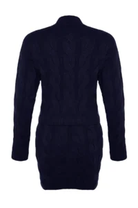 TRENDYOLMİLLA Navy Blue Crop Dog collar Etekli Knitwear Top and Bottom Set - Image 8