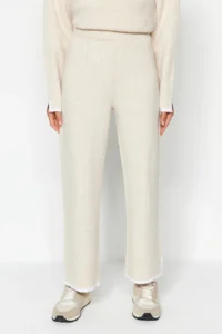 TRENDYOLMİLLA Beige Wide Pattern Contrast Colorful Knitwear Top and Bottom Set - Image 6