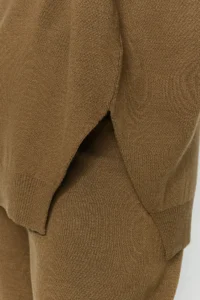 TRENDYOLMİLLA Khaki Wide Pattern Balloon Sleeve Knitwear Top and Bottom Set - Image 4