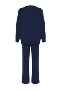 TRENDYOLMİLLA Navy Blue Wide Pattern Balloon Sleeve Knitwear Top and Bottom Set - Image 7