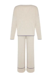 TRENDYOLMİLLA Beige Wide Pattern Hairy Yarn Knitwear Top and Bottom Set - Image 8