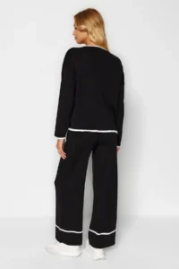 TRENDYOLMİLLA Black Wide Pattern Hairy Yarn Knitwear Top and Bottom Set - Image 6